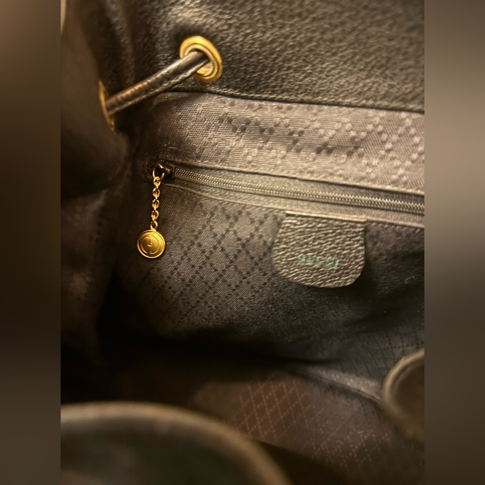 GUCCI‎ Vintage Y2K Unisex Black Suede & Leather Trim Bamboo Medium Backpack - Picture 14 of 16